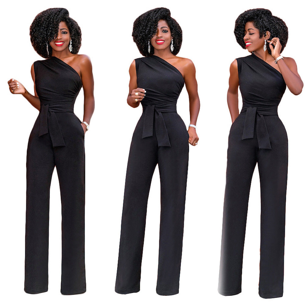 Jean – Élégant Combinaison Femme avec Col Asymétrique