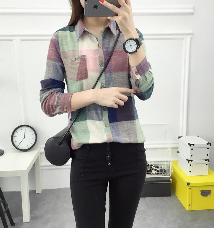 Karen – Blouse Vintage à Carreaux en Lin et Coton à Manches Longues
