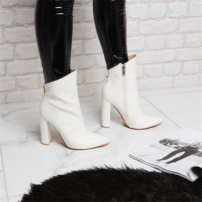 Samantha – Bottes Hautes en Similicuir Végan Blanc pour Femmes