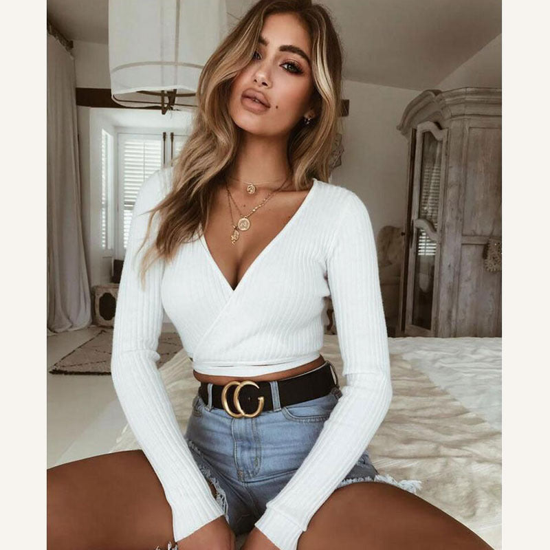 Lauren – Haut d'Été en Tricot à Manches Longues avec Col en V pour Femmes