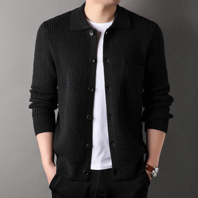 Adam – Cardigan à Col Revers en Jacquard Torsadé pour Hommes