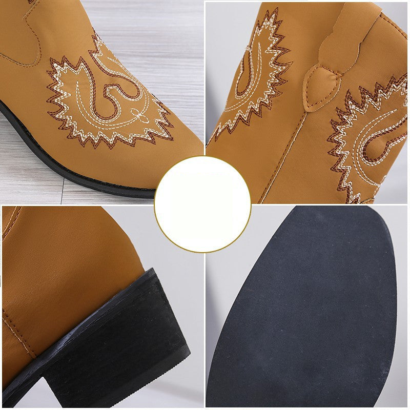 Catherine – Bottes Western Brodées avec Talon Épais
