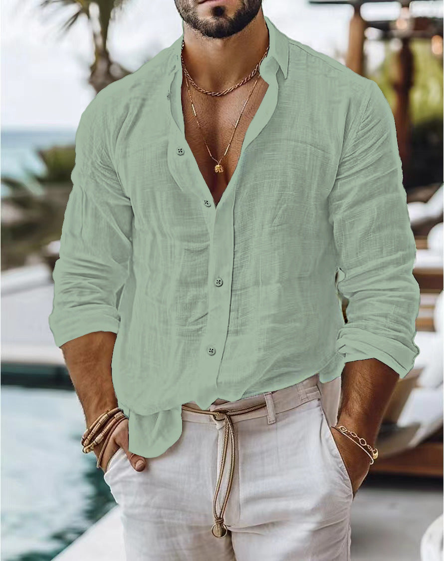 Raymond – Chemise en Coton-Lin pour Homme avec Aspect Uni et Manches Longues