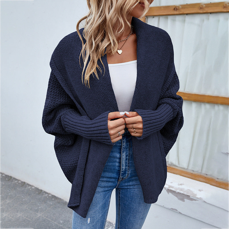 Carly – Cardigan en Tricot Décontracté avec Manches Chauve-souris et Grand Revers