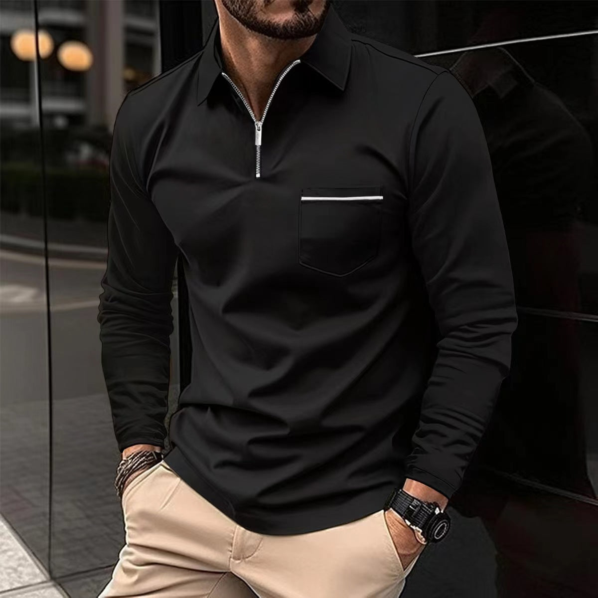 Steve – Poloshirt d'Automne avec Zip pour Homme