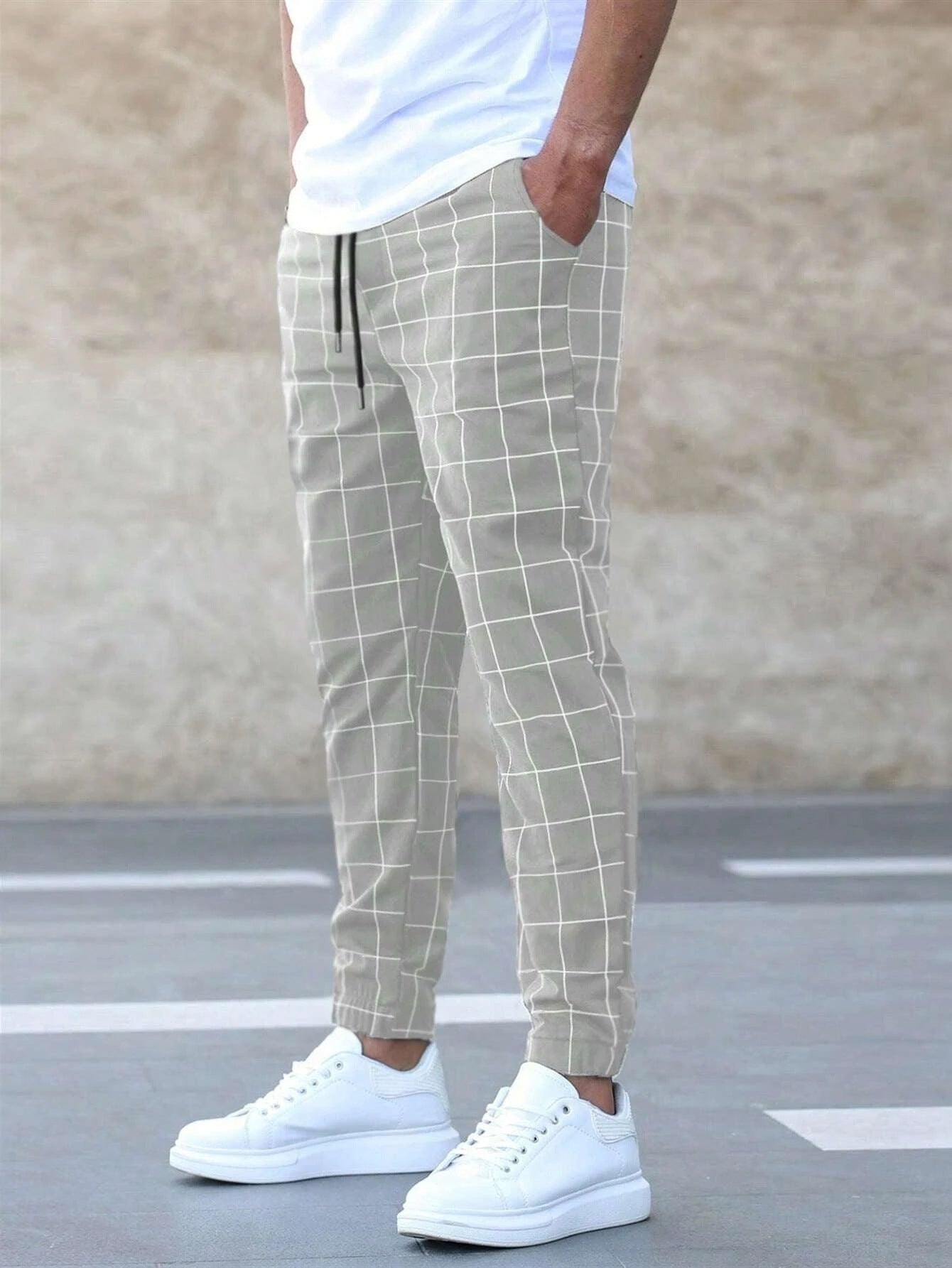 William – Pantalon Décontracté à Carreaux pour Homme avec Cordon