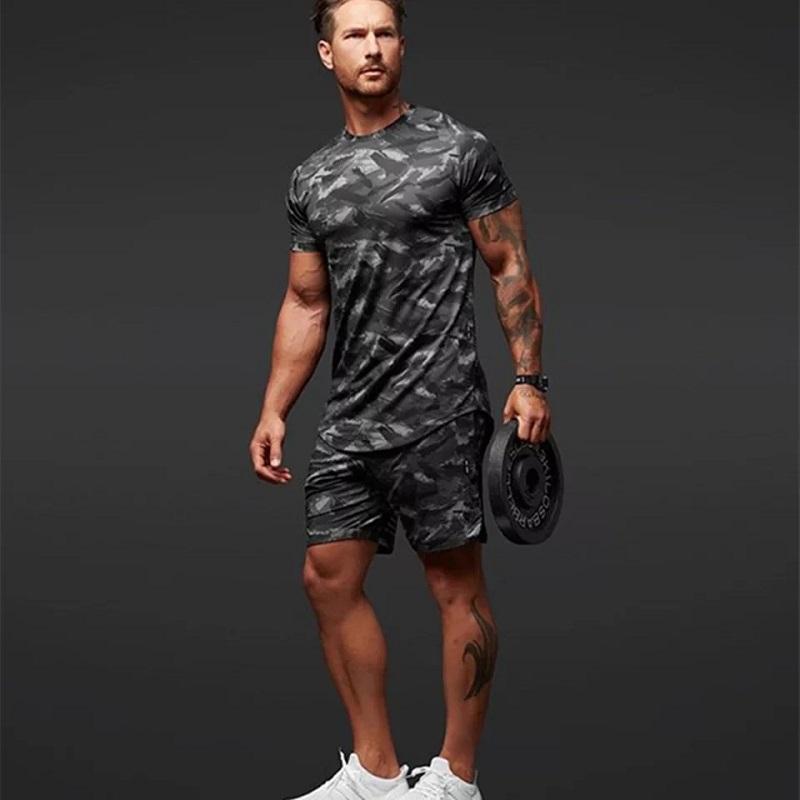 Gareth – Ensemble de sport camouflage à manches courtes pour hommes