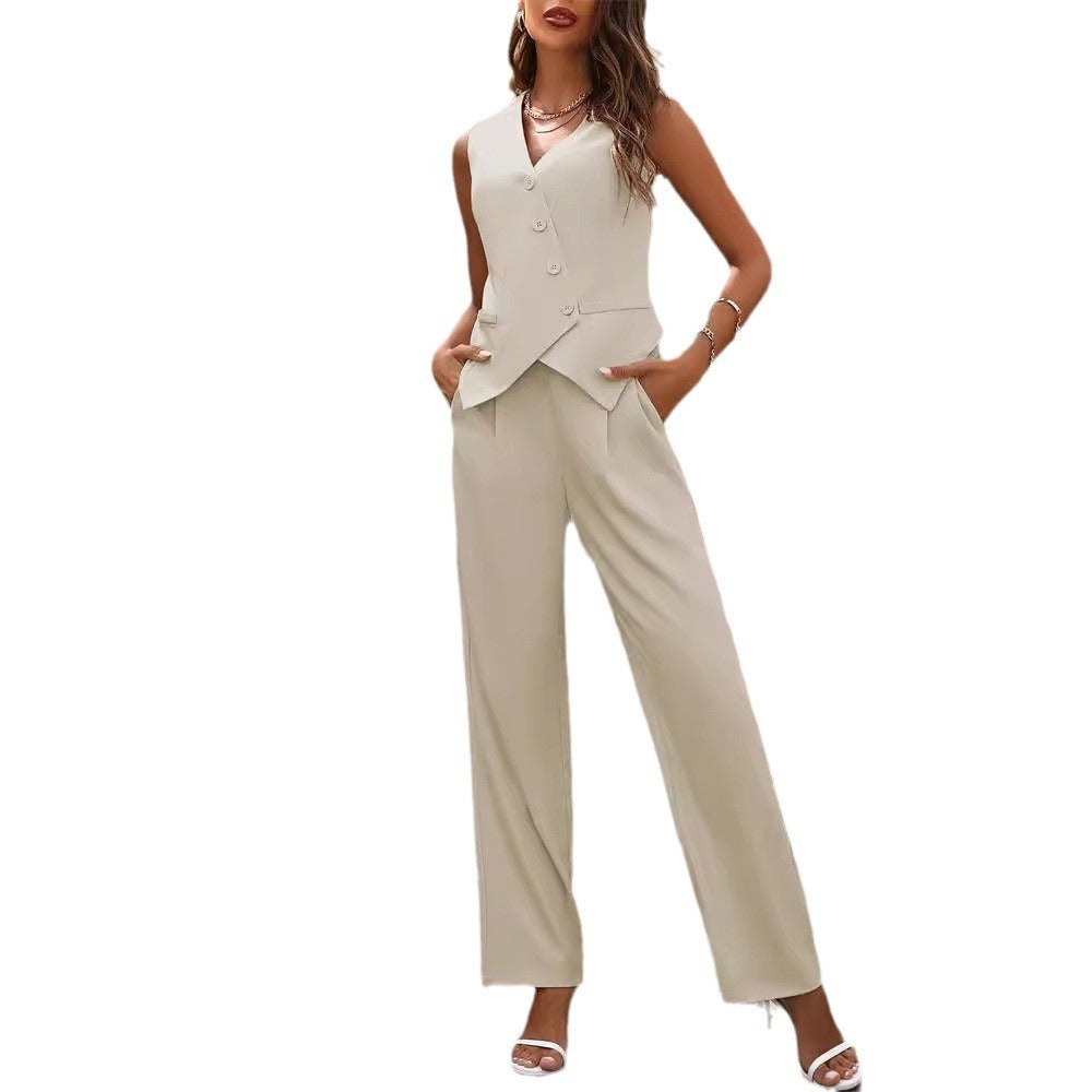 Grace – Costumes d'été à boutons et pantalons droits pour femmes
