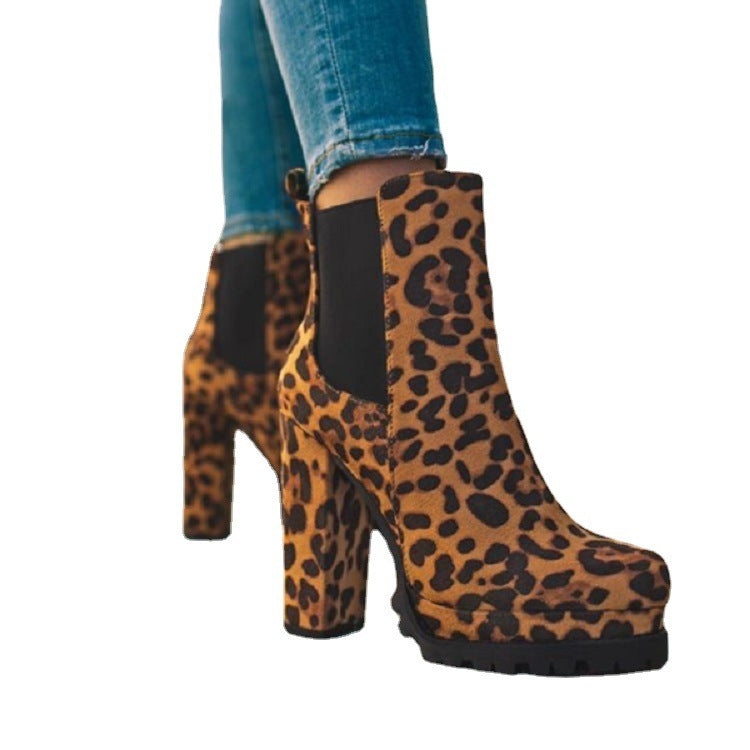 Anne – Bottines à talons blocs épais avec motif léopard pour femmes