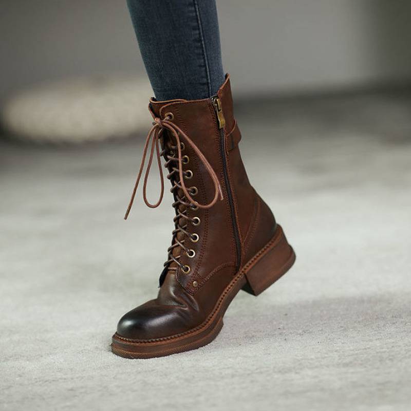 Megan – Bottes mi-hautes à talons épais en velours pour femmes