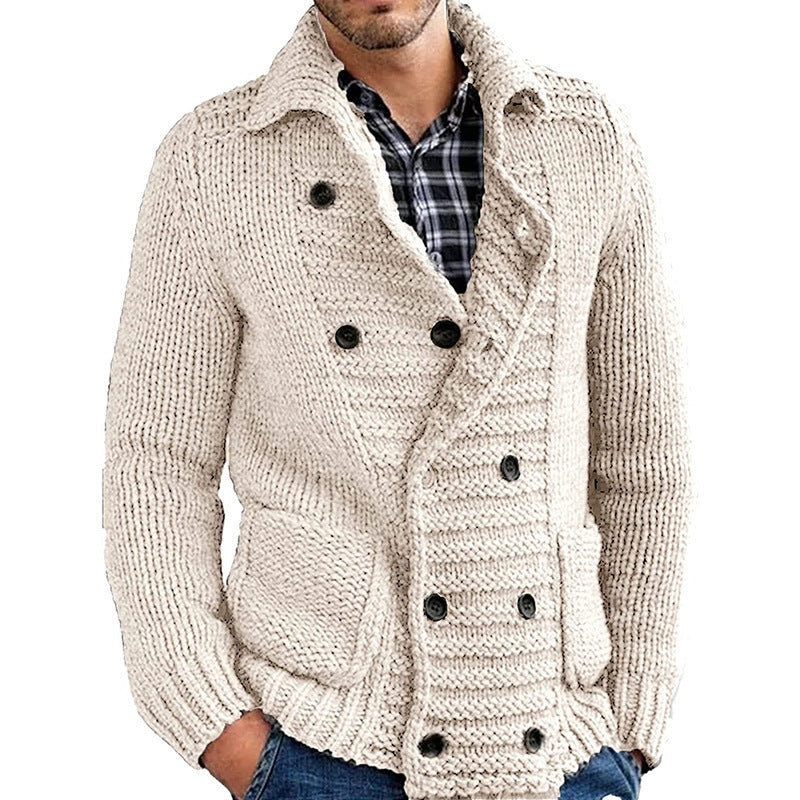 Jim – Pull homme solide avec col à revers et design cardigan