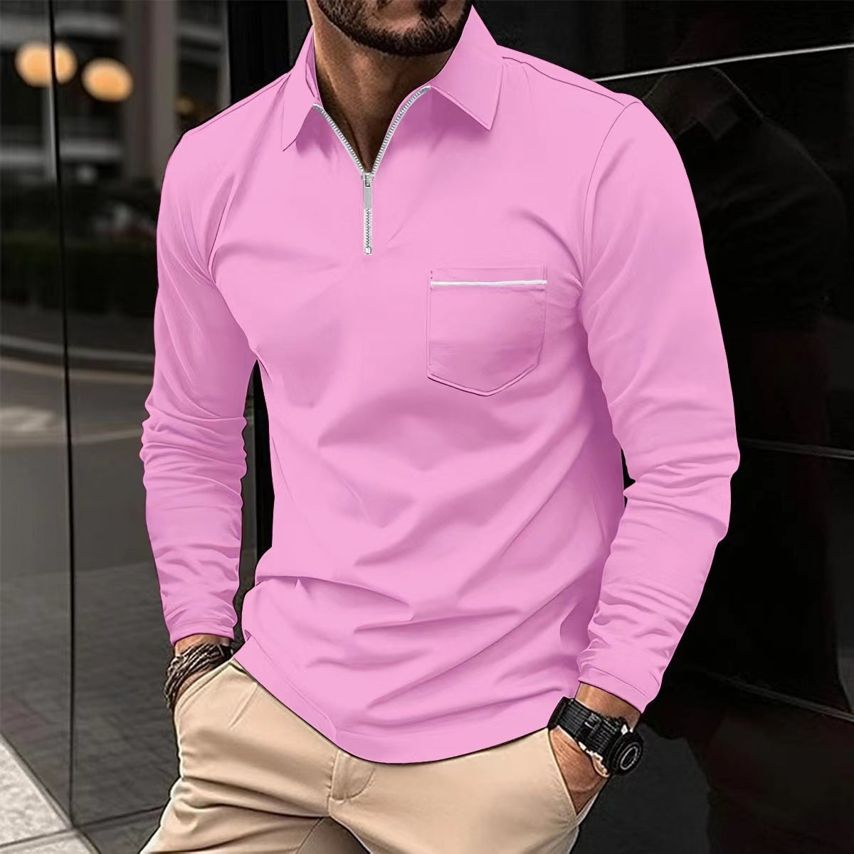 Steve – Poloshirt d'Automne avec Zip pour Homme