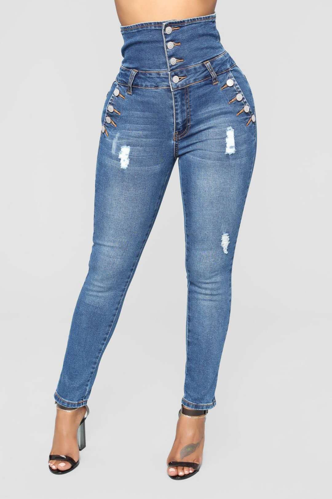 Tanya – Jean Skinny Taille Haute avec Broderie