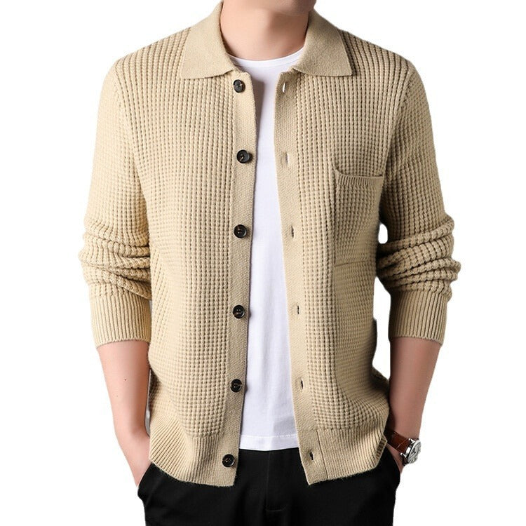 Adam – Cardigan à Col Revers en Jacquard Torsadé pour Hommes
