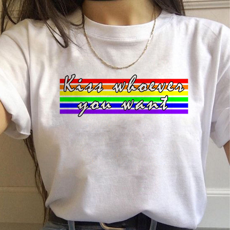Caroline – T-shirt Arc-en-ciel Femme à Manches Courtes