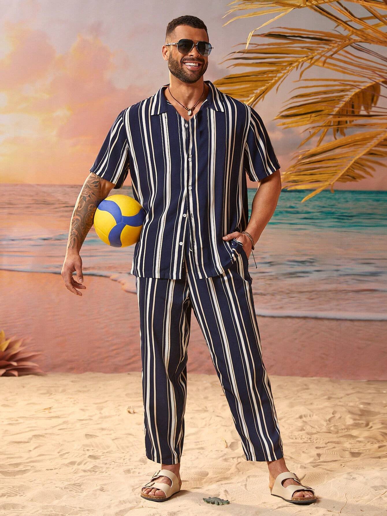 Anton – Costume Chemise à Rayures Décontracté et Stylé
