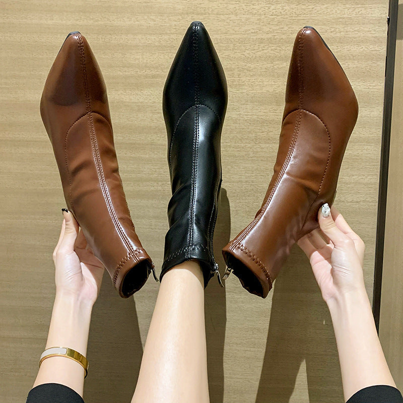 Lisa – Bottes à Talons Épais en Cuir Vegan