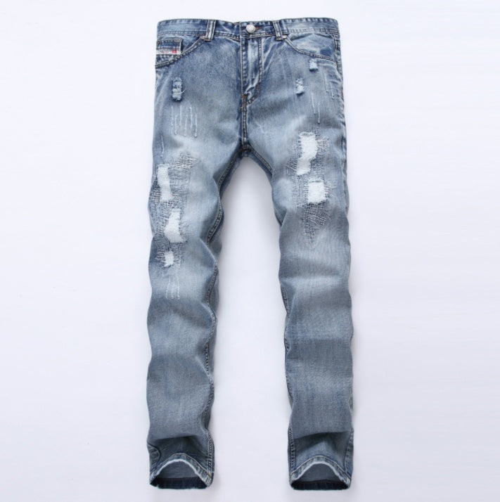 Peter – Jean Ajusté pour Homme avec Déchirures en Bleu Clair