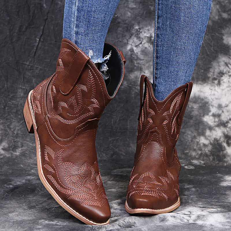Jennifer – Bottes Cowgirl avec Broderie et Talon Compensé