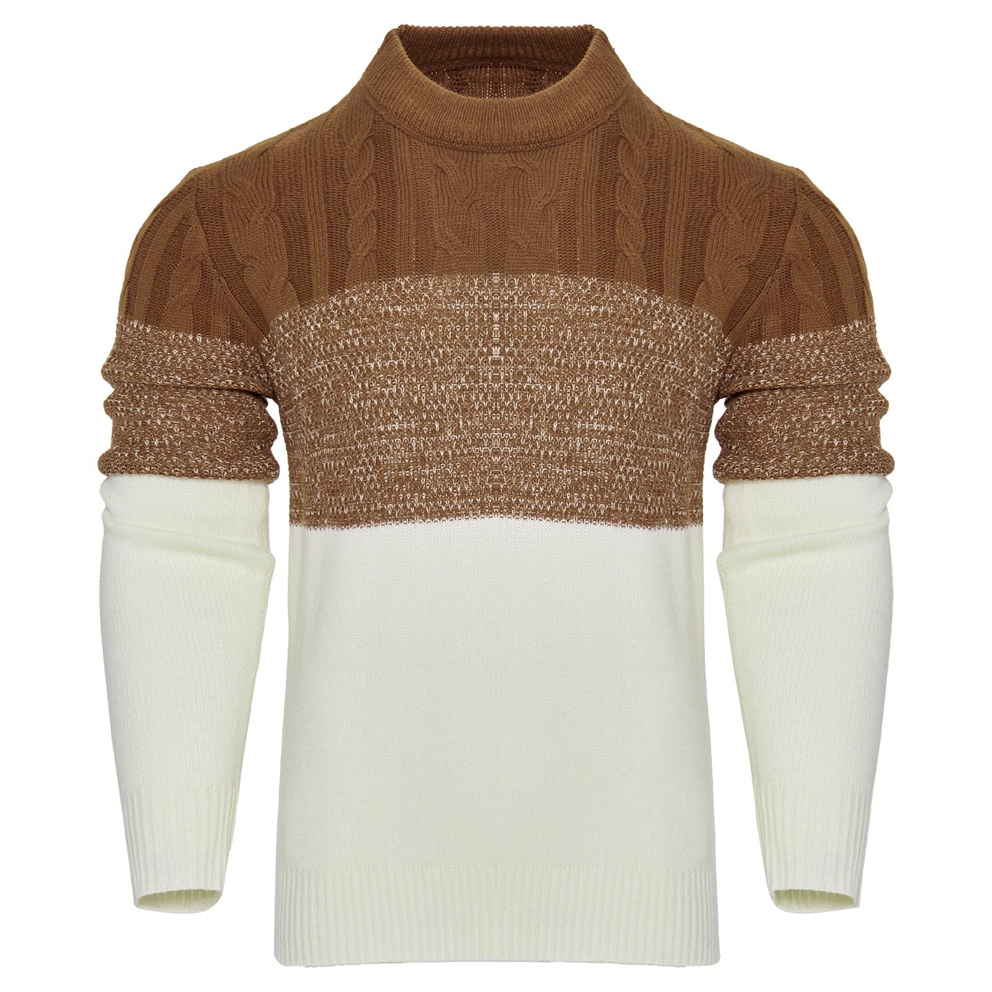 Ashley – Lässiger Farbblock Langarm Pullover mit Kabelstrick