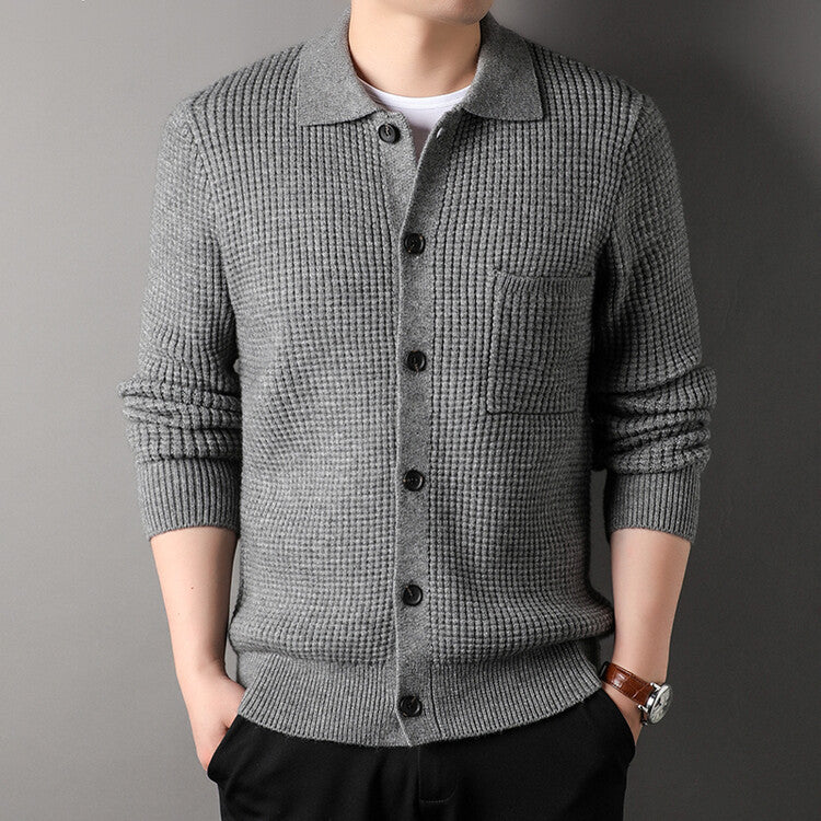 Adam – Cardigan à Col Revers en Jacquard Torsadé pour Hommes