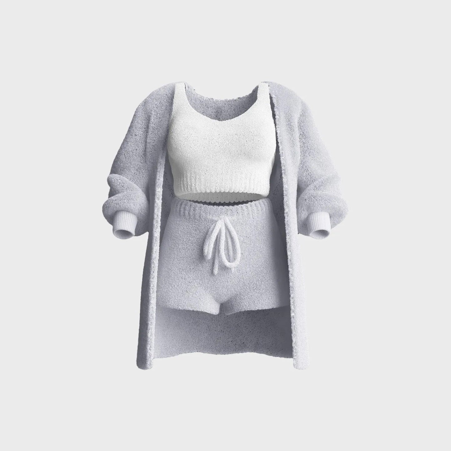 Donna – Ensemble Douillet à Trois Pièces avec Débardeur à Bretelles et Shorts
