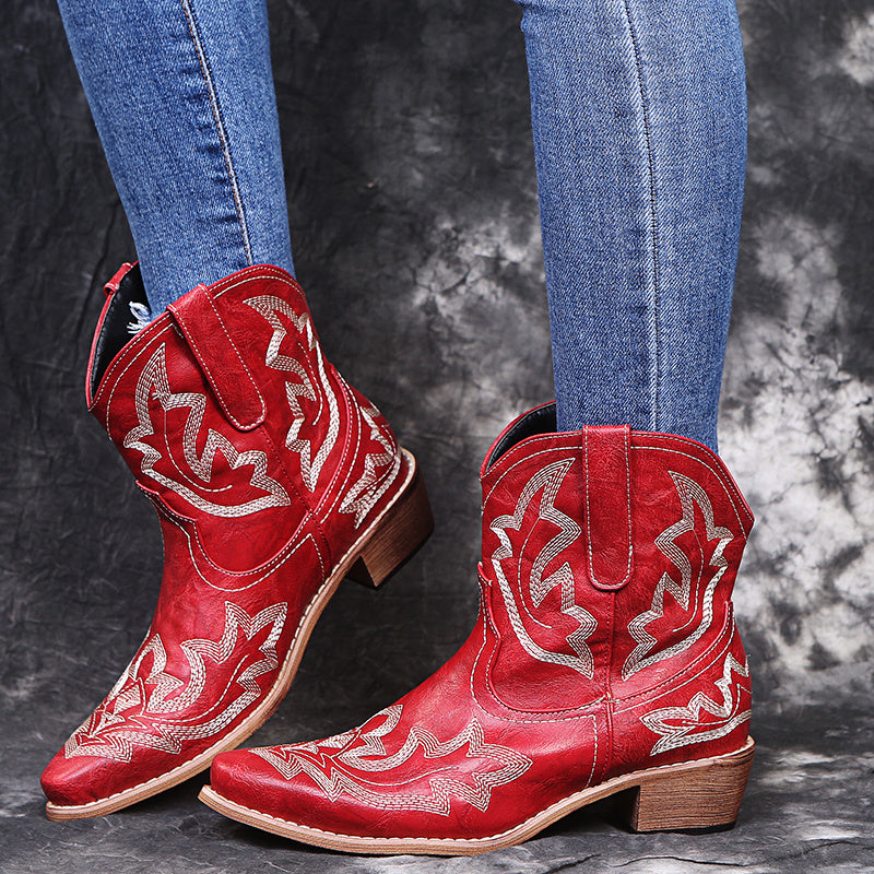 Jennifer – Bottes Cowgirl avec Broderie et Talon Compensé