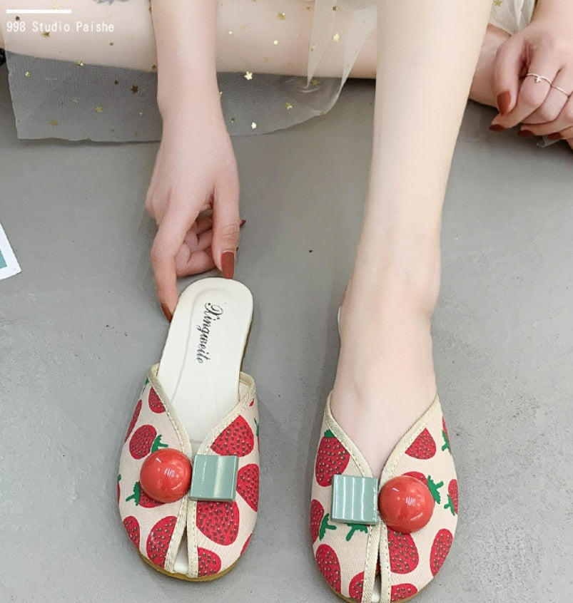 Miranda – Sandales Plates avec Bout Cerise