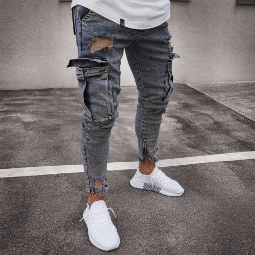Raymond – Jean cargo en denim avec déchirures pour hommes