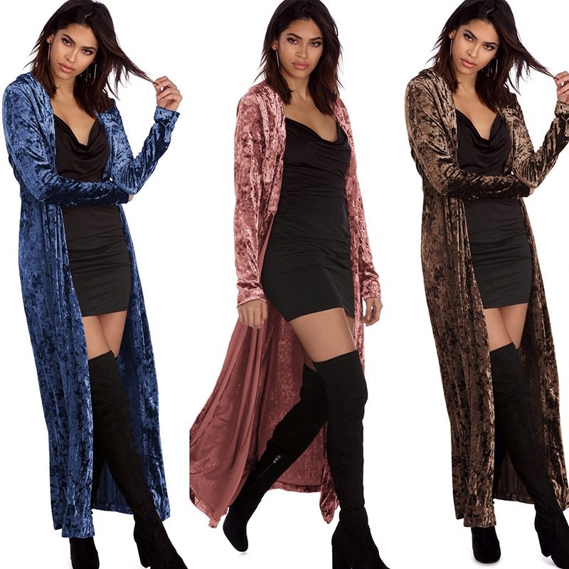 Janet – Long manteau en velours pour femme pour l'automne