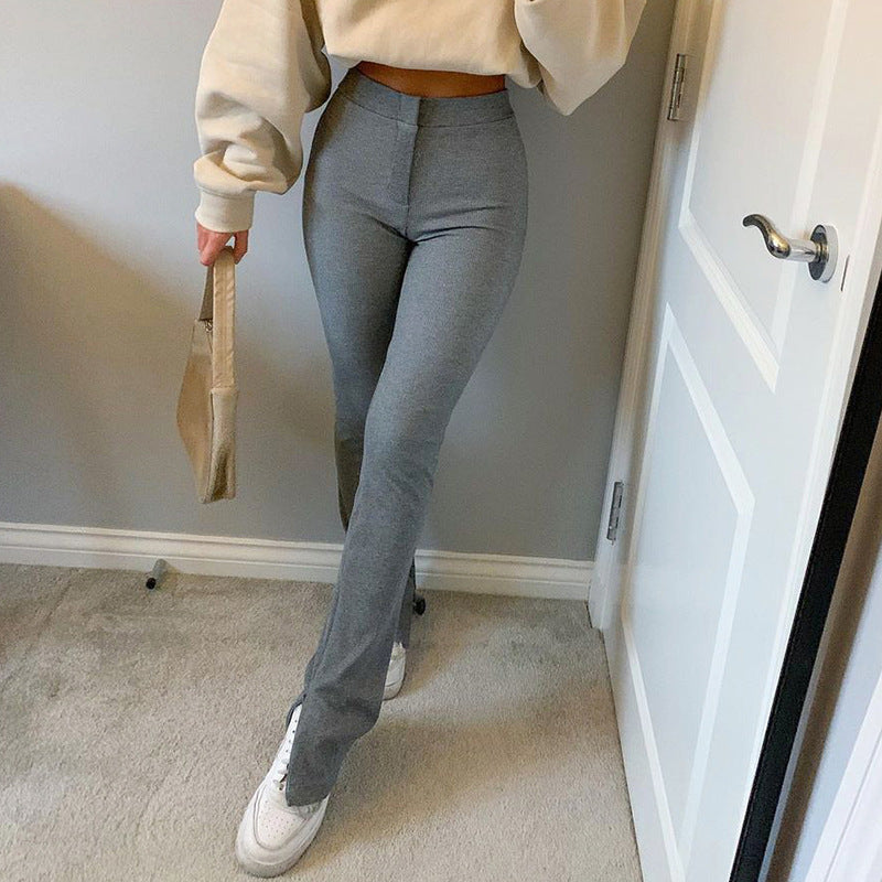 Stephanie – Pantalon Skinny Taille Haute avec Fente pour Femme