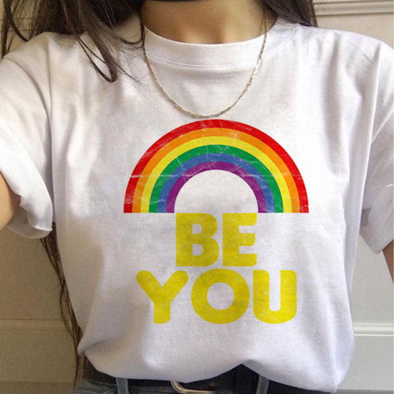Caroline – T-shirt Arc-en-ciel Femme à Manches Courtes