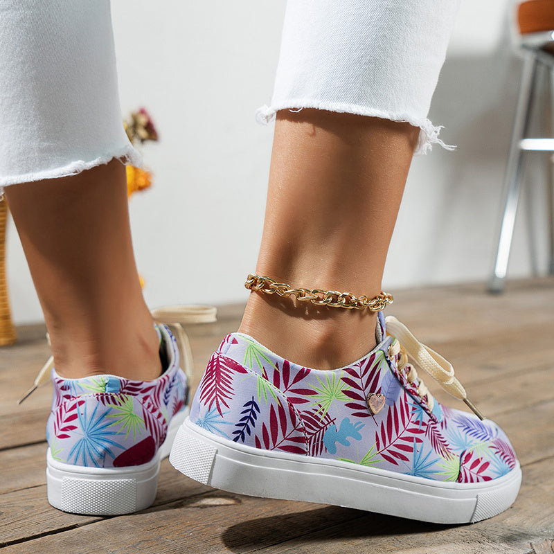 Caroline – Chaussures en Lin pour Femmes avec Imprimé Feuilles