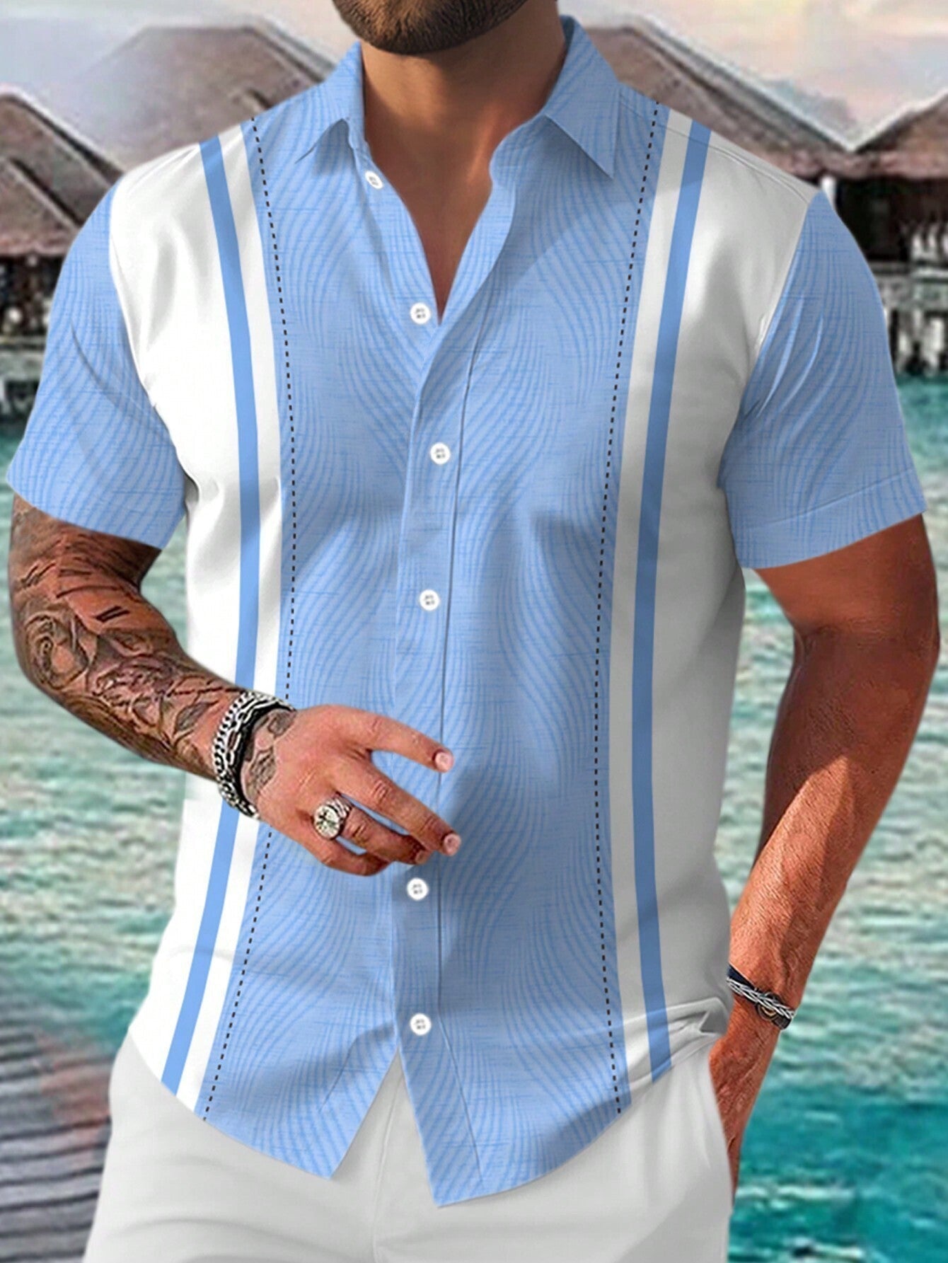 Derek – Chemise Géométrique Décontractée à Manches Courtes pour Hommes
