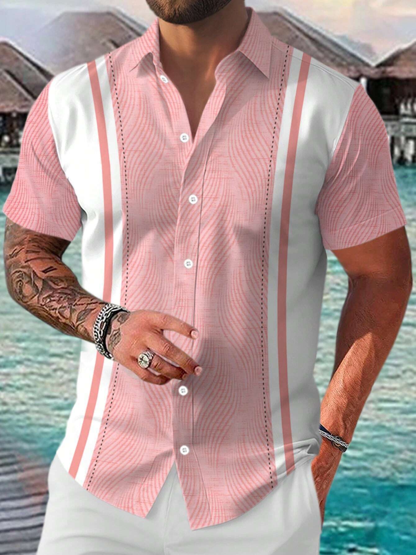 Derek – Chemise Géométrique Décontractée à Manches Courtes pour Hommes