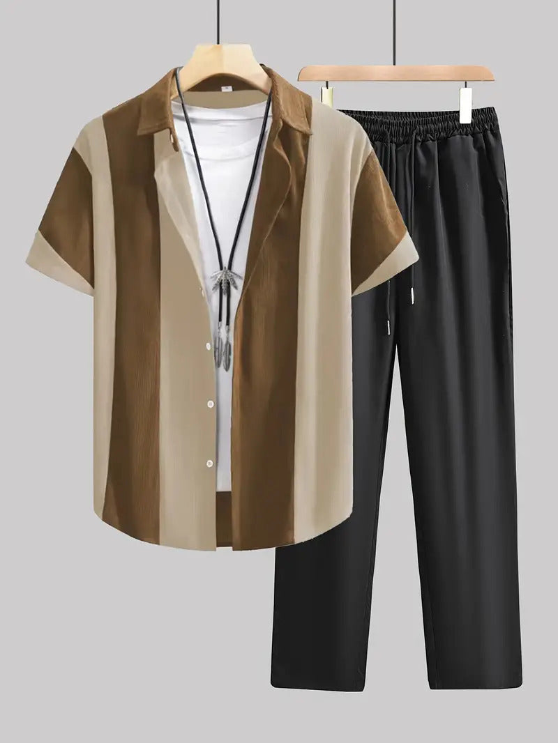 Anton – Costume Chemise à Rayures Décontracté et Stylé