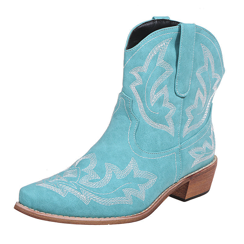 Jennifer – Bottes Cowgirl avec Broderie et Talon Compensé