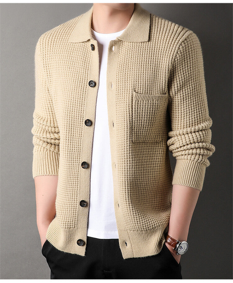 Adam – Cardigan à Col Revers en Jacquard Torsadé pour Hommes