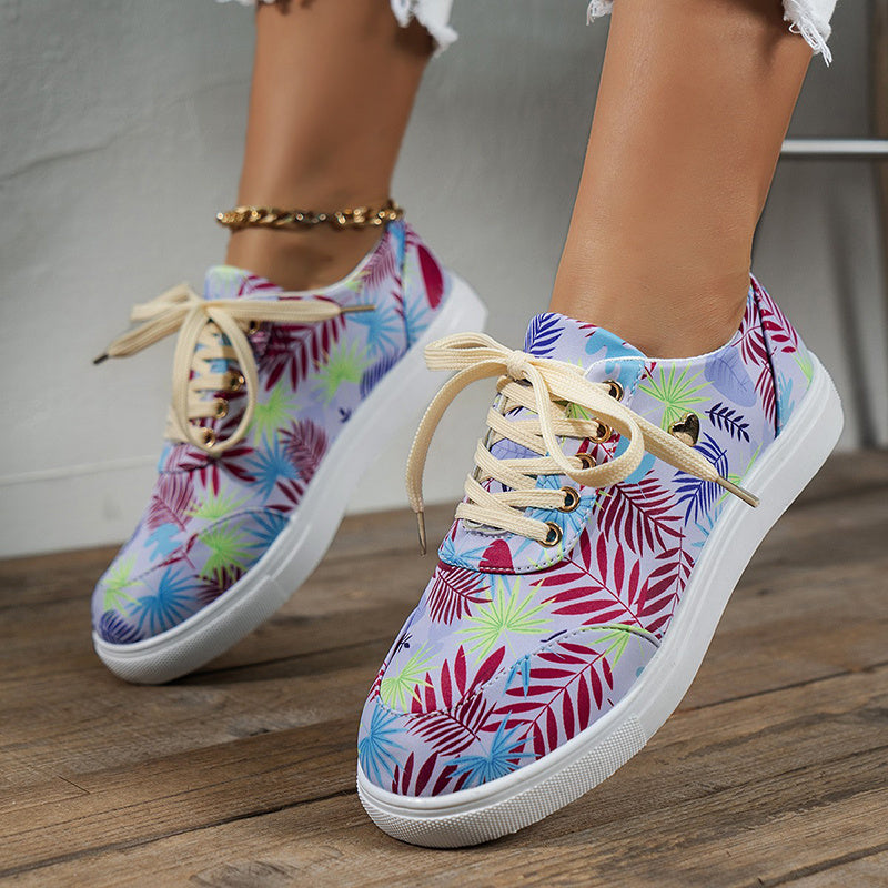 Caroline – Chaussures en Lin pour Femmes avec Imprimé Feuilles