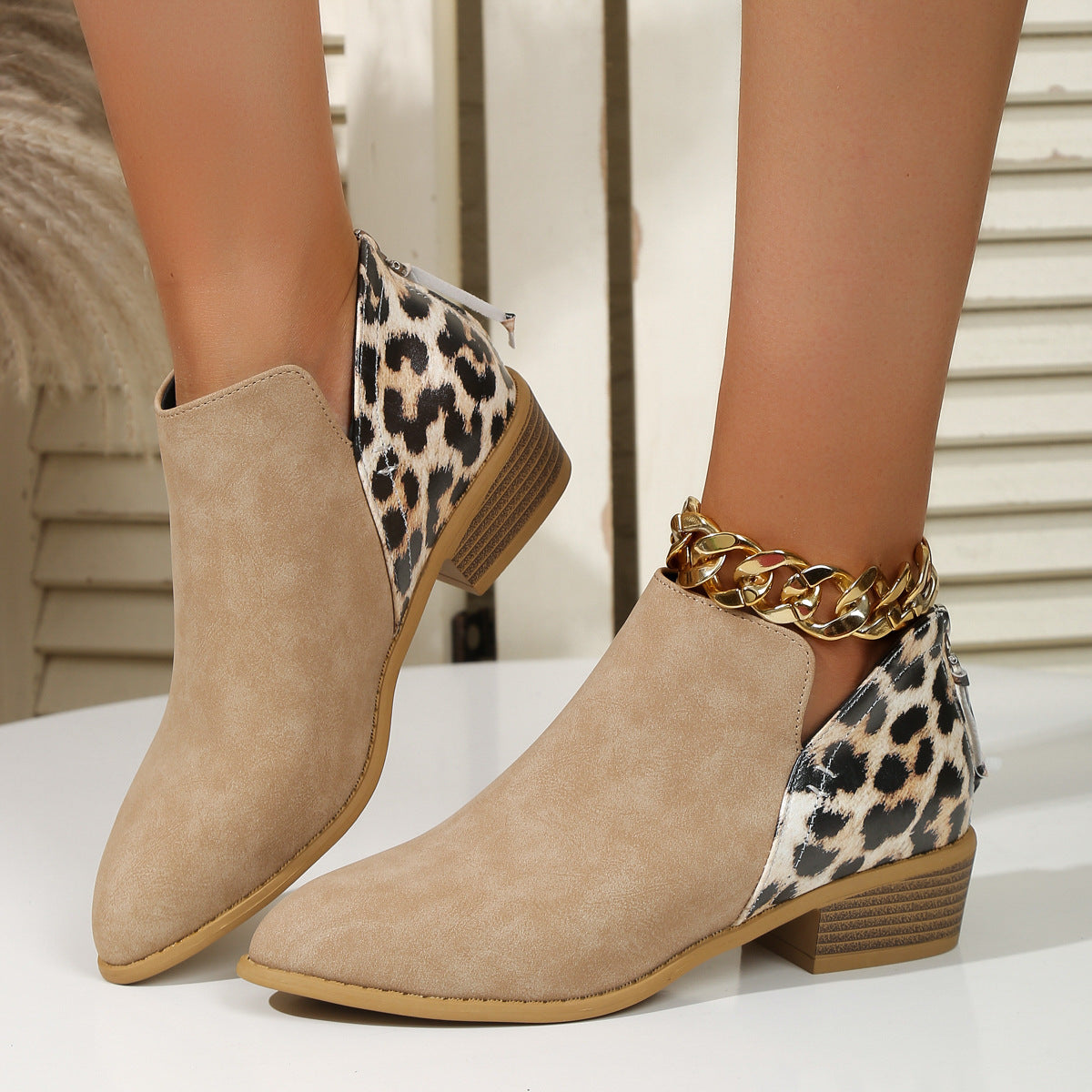 Andrea – Bottines léopard à talon aiguille avec fermeture éclair arrière