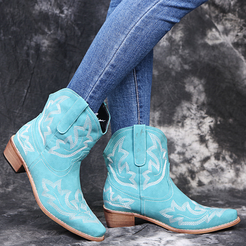 Jennifer – Bottes Cowgirl avec Broderie et Talon Compensé