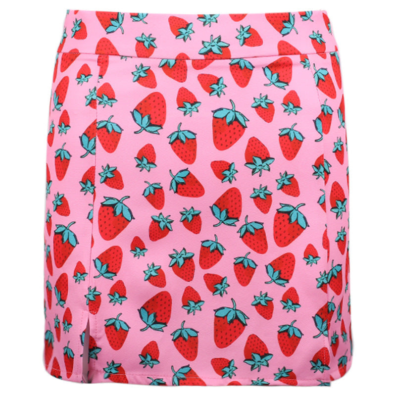 Harriet – Mini-jupe trapèze à imprimé cerise avec taille haute et fente