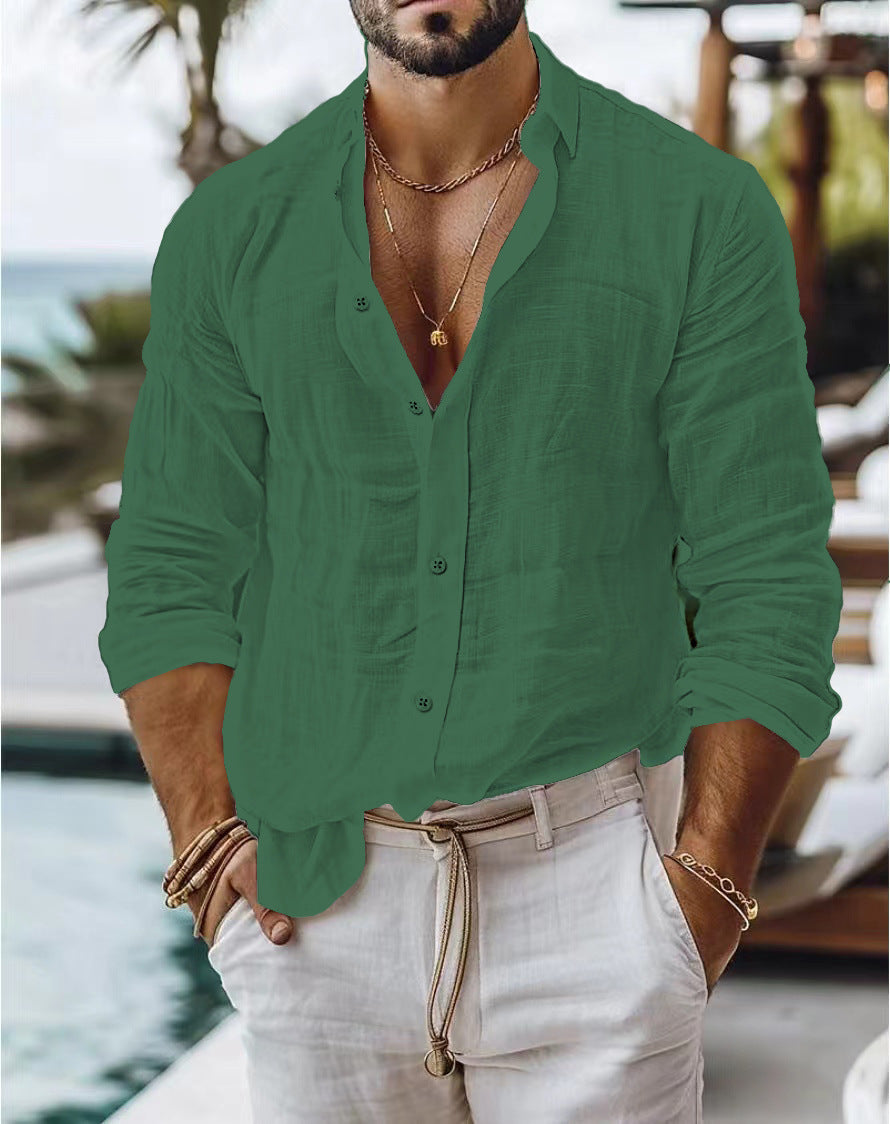 Raymond – Chemise en Coton-Lin pour Homme avec Aspect Uni et Manches Longues