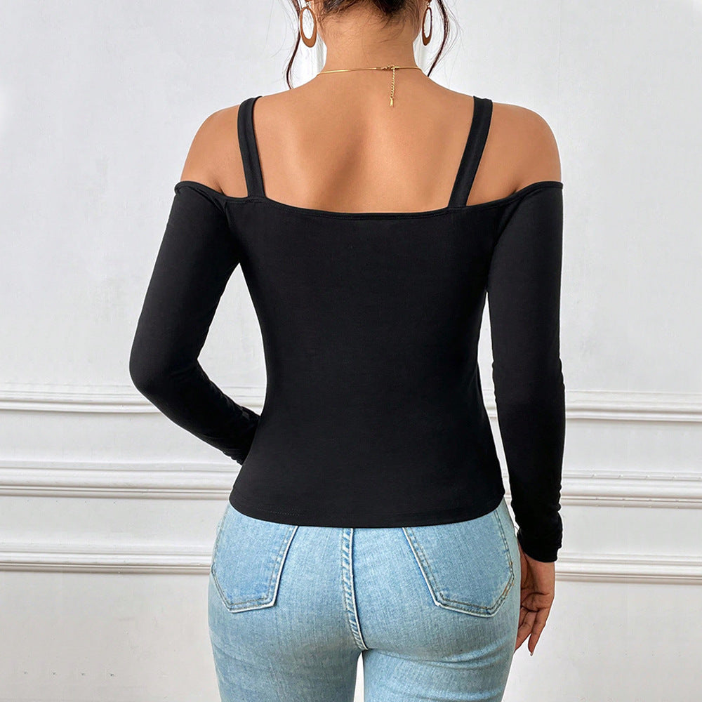 Tanya – Haut à bretelles simple avec crochets métalliques et manches longues pour femmes