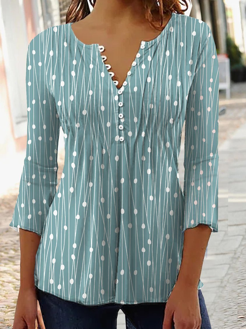 Brenda – Blouse à Manches Longues Imprimée avec Col en V