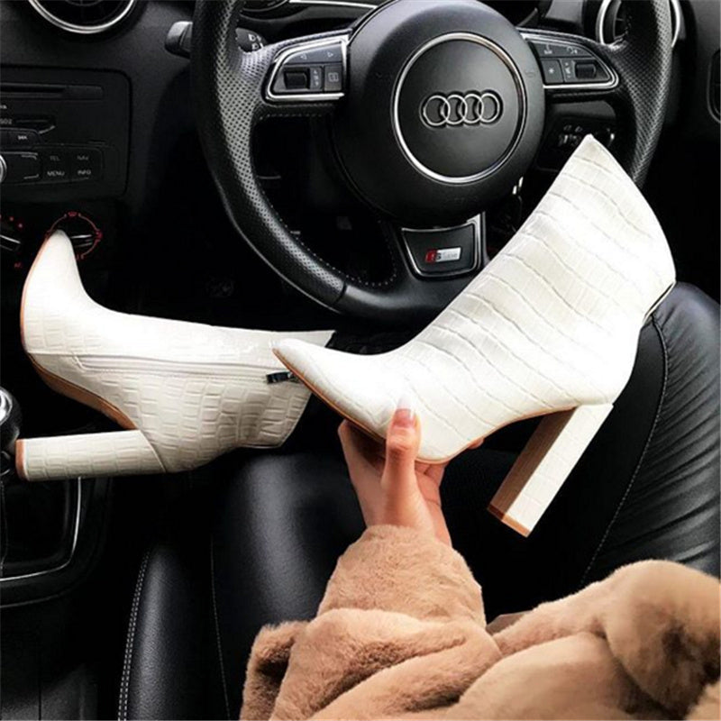 Samantha – Bottes Hautes en Similicuir Végan Blanc pour Femmes