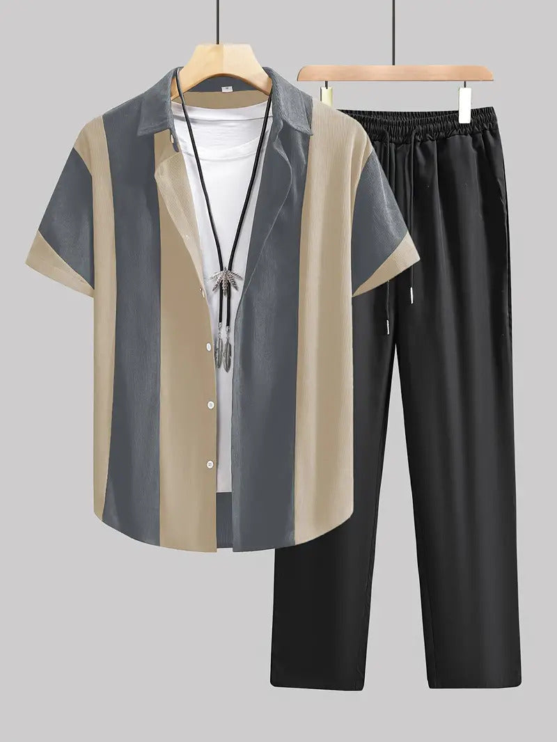 Anton – Costume Chemise à Rayures Décontracté et Stylé