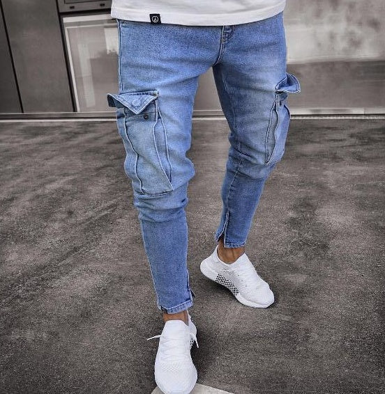 Raymond – Jean cargo en denim avec déchirures pour hommes