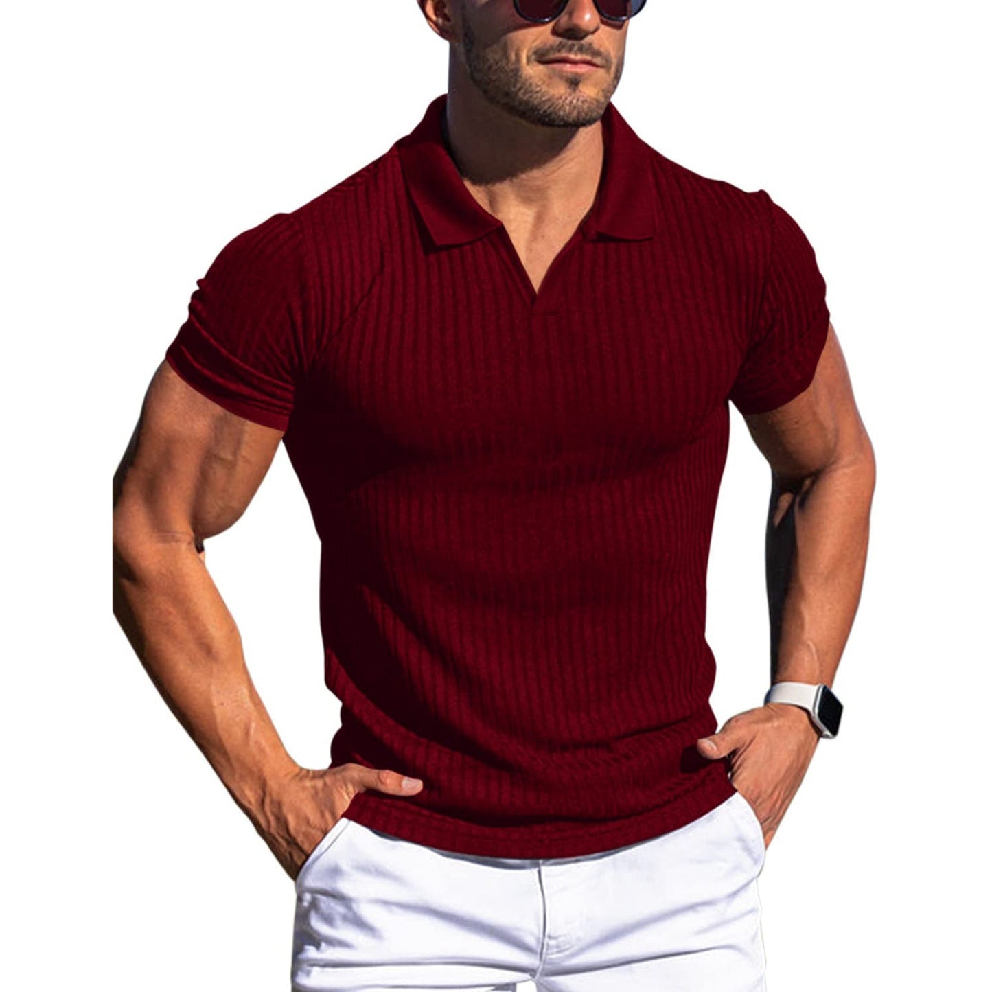 Damien – T-shirt à rayures verticales pour hommes avec col en V