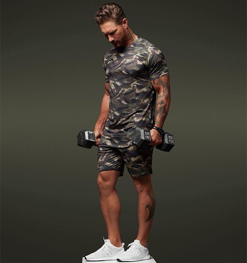 Gareth – Ensemble de sport camouflage à manches courtes pour hommes